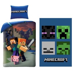 Ensemble de literie et couverture polaire Minecraft Steve et Alex