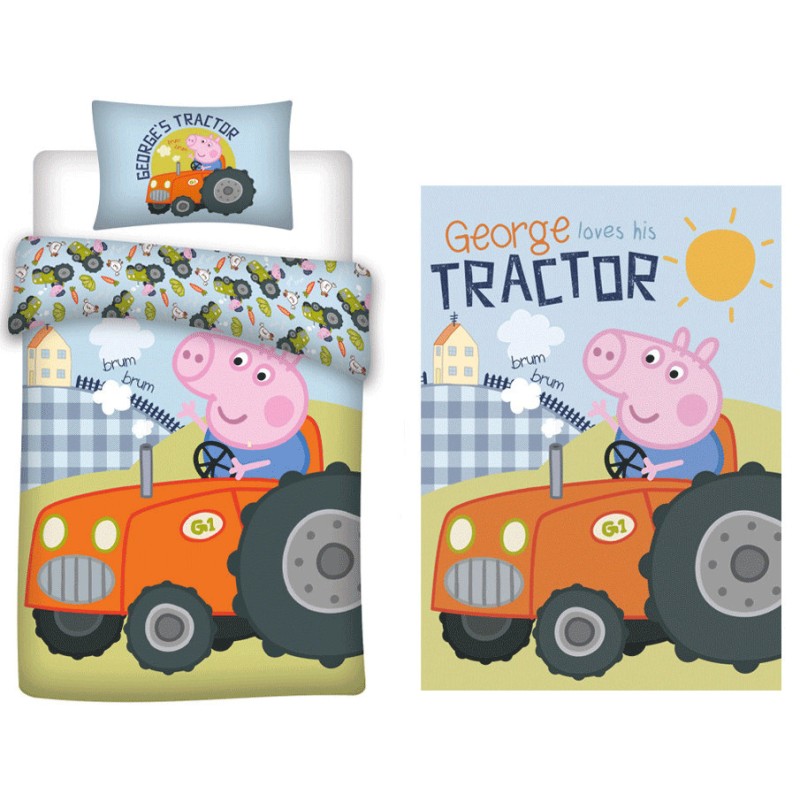 Parure de lit et couverture polaire pour enfants Peppa Pig George's Tractor