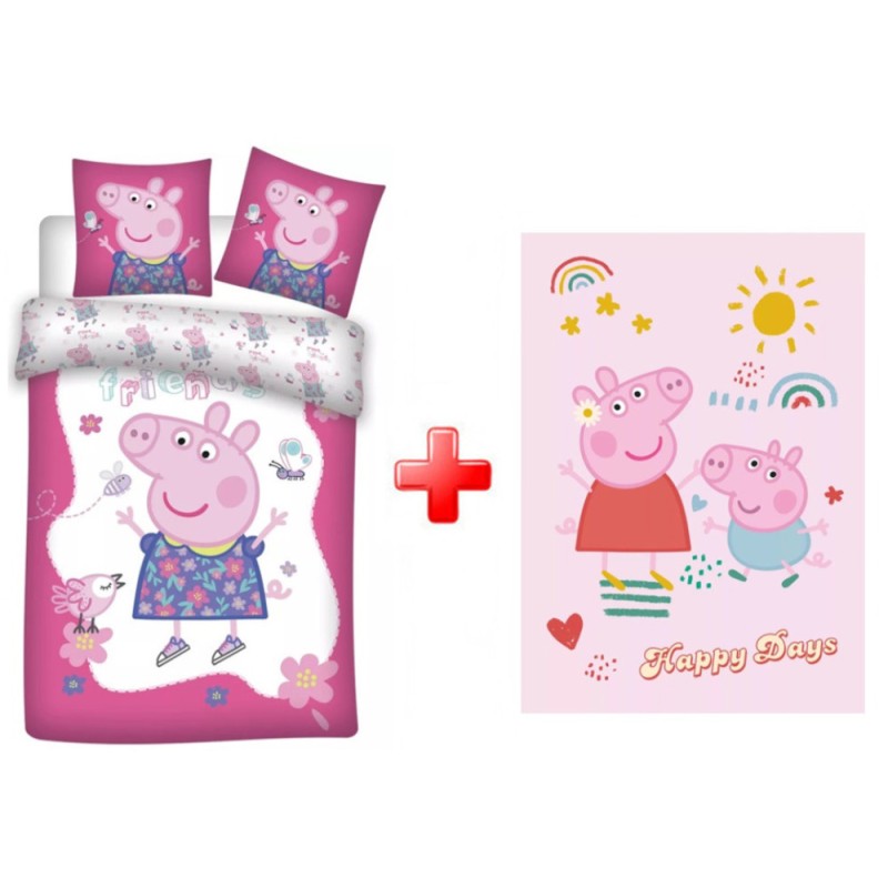 Parure de lit et couverture polaire pour enfants Peppa Pig Happy Day