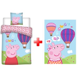 Parure de lit pour enfants et couverture polaire Peppa Pig Hot Air Balloon