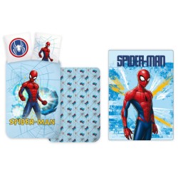 Spiderman Light Blue children\'s bedding and polar blanket set