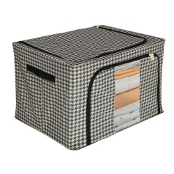 Organisateur de literie pour vêtements housse de sac de garde-robe avec cadre blanc noir 66L
