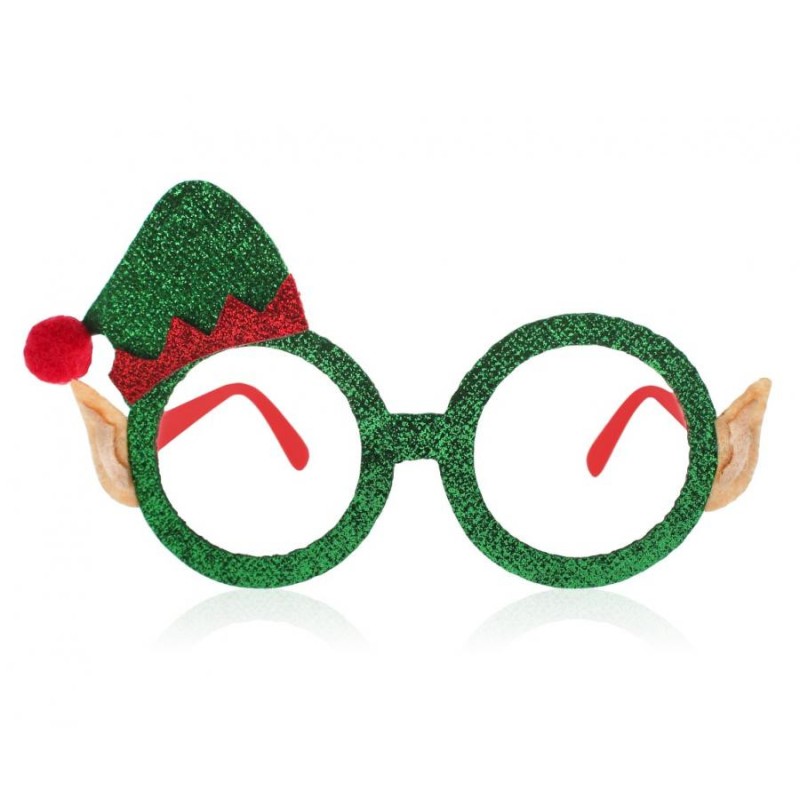 Christmas Green i glasses with little elf hat on top