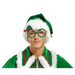 Christmas Green i glasses with little elf hat on top