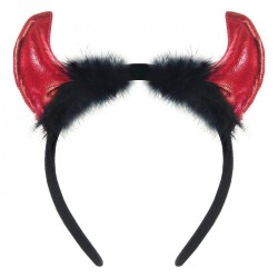 Bandeau en corne de diable rouge d'Halloween avec fourrure