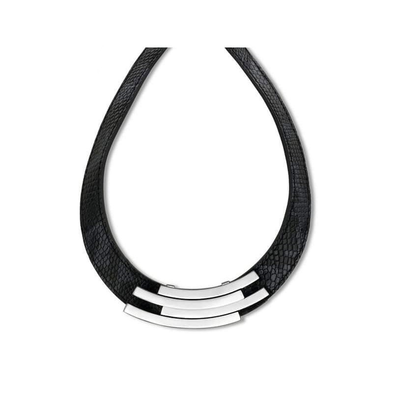 Collier en cuir noir couleur argent Victoria