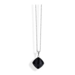 Collier Victoria argenté avec pierre noire