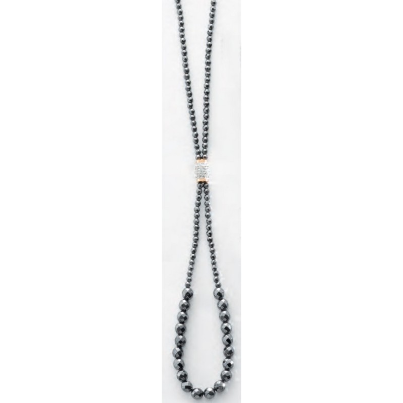 Victoria Black Bead Necklace with White Stones