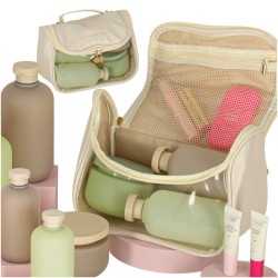 Sac cosmétique pour femmes organisateur de voyage sac de vacances spacieux pour hommes beige
