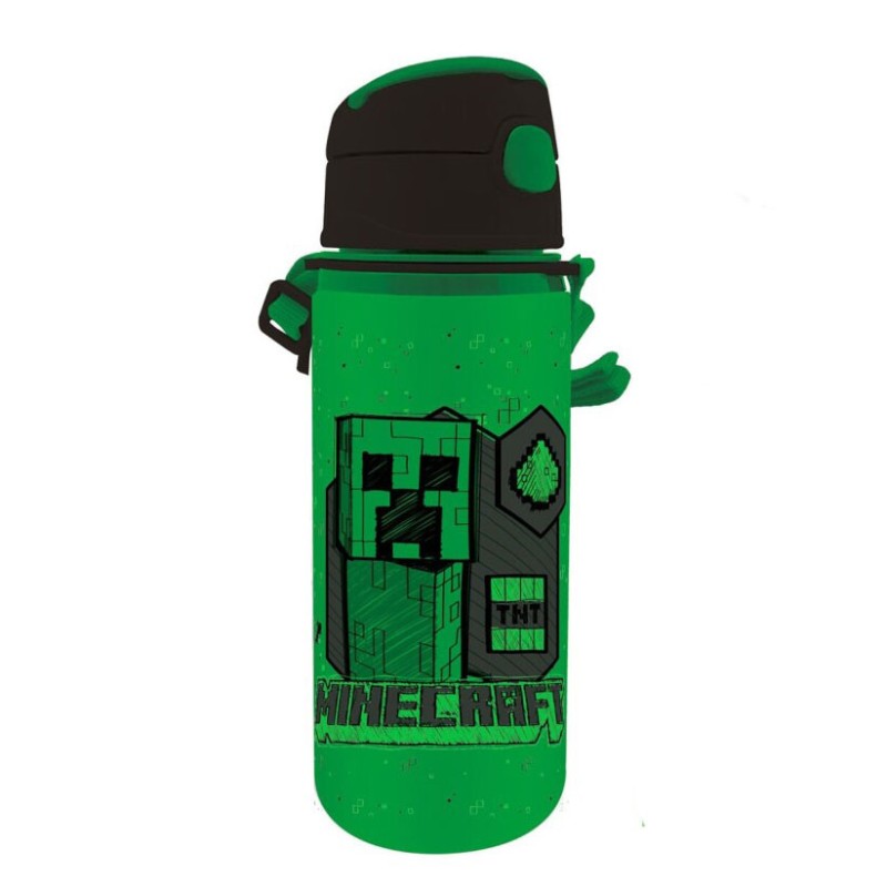 Minecraft Green aluminum bottle with hook 600 ml