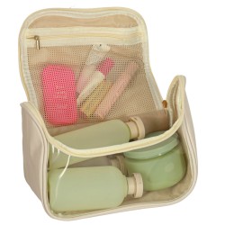Sac cosmétique pour femmes organisateur de voyage sac de vacances spacieux pour hommes beige
