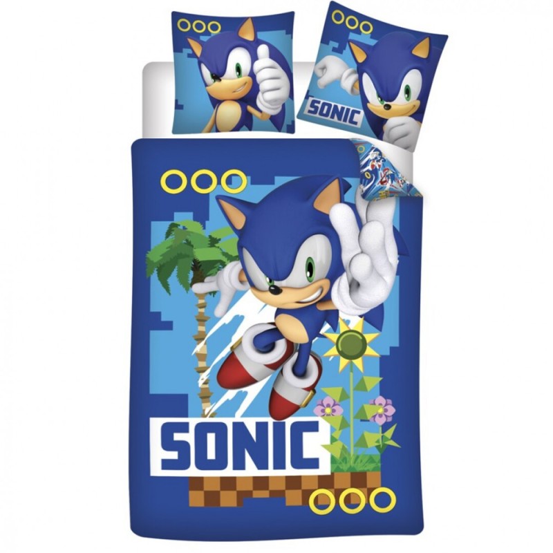 Parure de lit Sonic the Hedgehog Coin Chase 140×200 cm, 63×63 cm Microfibre