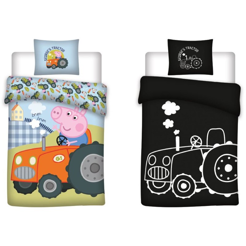 Parure de lit lumineuse pour enfant Peppa Pig George's Tractor 100x135cm, 40x60cm