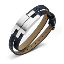 Victoria Silver Colored Black Leather Bracelet