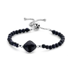 Victoria Silver colored black stoned, beaded bracelet