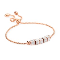 Bracelet carré Victoria couleur or rose avec pierres blanches