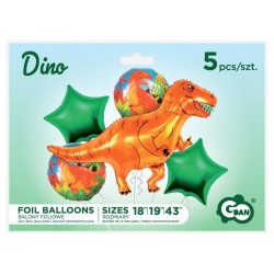 Ensemble de 5 ballons en aluminium préhistoriques à motif de dinosaures