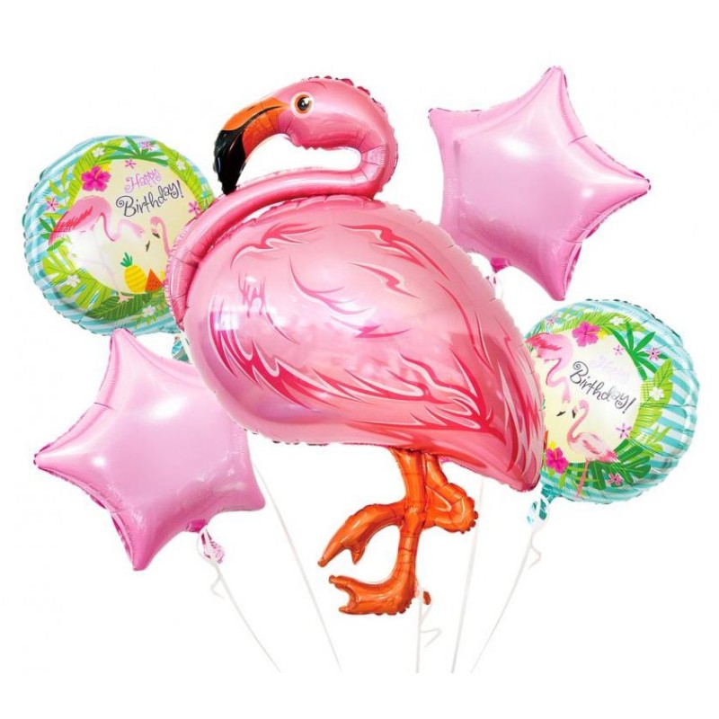 Ensemble de ballons en aluminium à motif de flamant rose avec 5 pièces