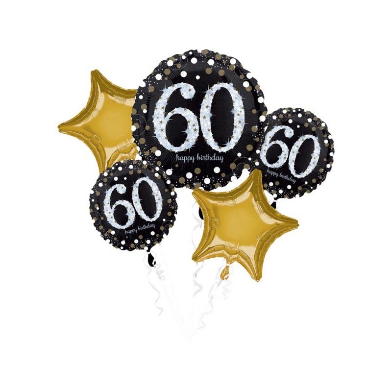 Ensemble de 5 ballons en aluminium « Joyeux anniversaire 60 »