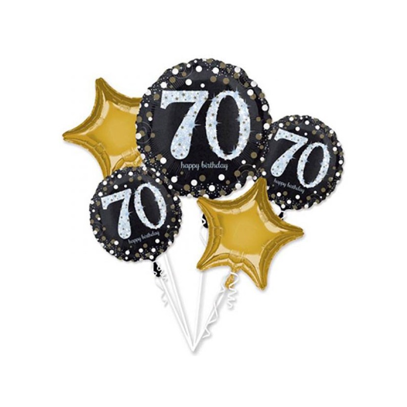 Ensemble de 5 ballons en aluminium « Joyeux anniversaire 70 »