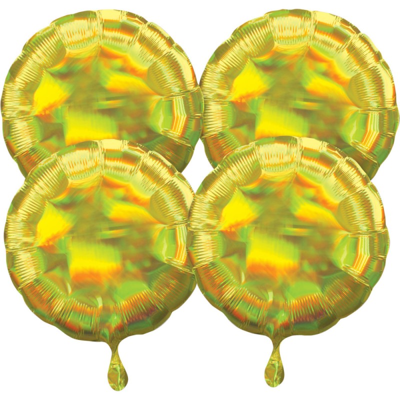 Ballon en aluminium holographique coloré en forme de cercle jaune 45 cm Lot de 4