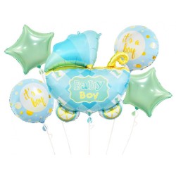 Lot de 5 ballons en aluminium pour poussette d'anniversaire Bleu