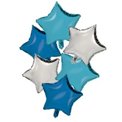 Lot de 6 ballons en aluminium couleur argent bleu clair en forme d'étoile, 46 cm