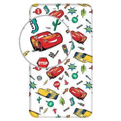 Disney Cars White Fitted Sheet 90x200 cm