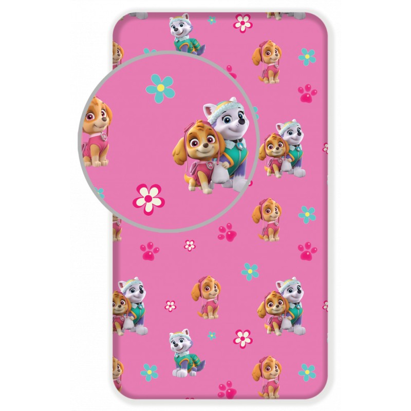 Drap housse Paw Patrol Fleurs 90x200 cm