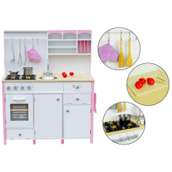 Cuisine en bois pour enfants rose et blanche Paula Éléments ouvrants